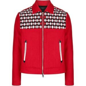 $2,995 NWT Amiri Goji Berry Diamond Wool Blend Embroidered Work Jacket (40) 50